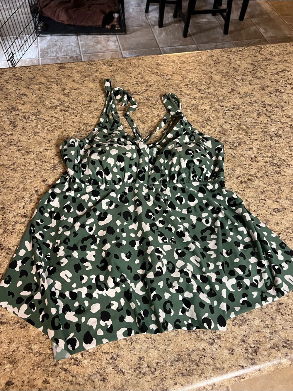 Kona Sol Animal print Green black Leopard Print Women's Tankini swimsuit top 1x